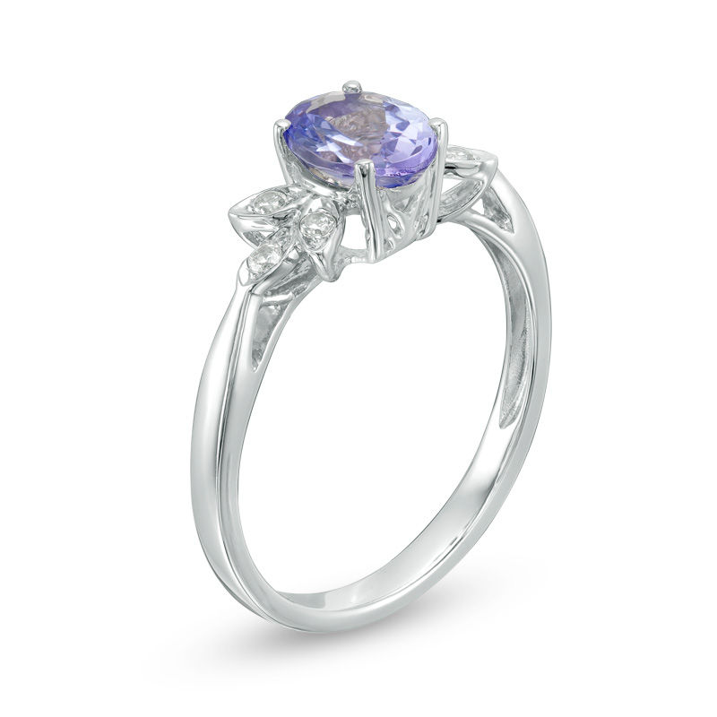 Main Image 2 of Oval Tanzanite and 1/10 CT. T.W. Diamond Petals Ring in 10K White Gold