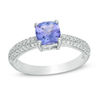 Thumbnail Image 0 of 6.0mm Cushion-Cut Tanzanite and 1/4 CT. T.W. Diamond Ring in 10K White Gold