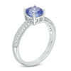 Thumbnail Image 1 of 6.0mm Cushion-Cut Tanzanite and 1/4 CT. T.W. Diamond Ring in 10K White Gold