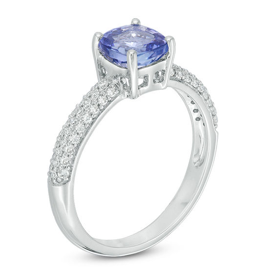 6.0mm Cushion-Cut Tanzanite and 1/4 CT. T.w. Diamond Ring in 10K White Gold