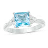 Thumbnail Image 1 of 7.0mm Princess-Cut Blue Topaz and Lab-Created White Sapphire Tri-Sides Ring in Sterling Silver
