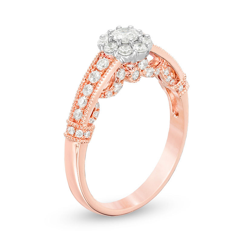 Main Image 2 of 7/8 CT. T.W. Diamond Frame Vintage-Style Engagement Ring in 14K Rose Gold