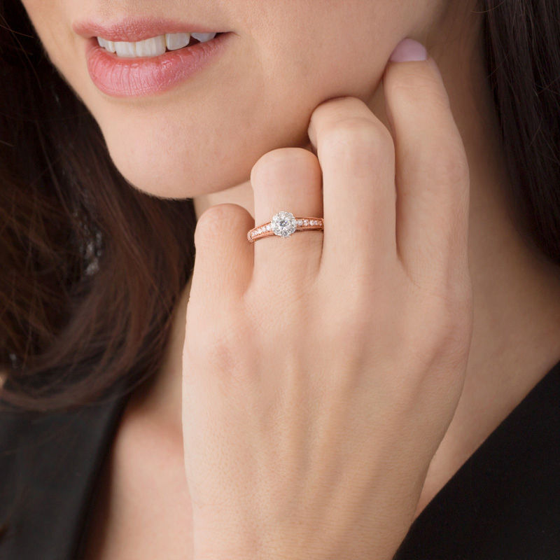 Main Image 3 of 7/8 CT. T.W. Diamond Frame Vintage-Style Engagement Ring in 14K Rose Gold