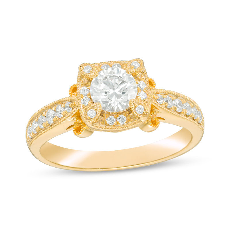 3/4 CT. T.W. Diamond Cushion Frame Vintage-Style Engagement Ring in 14K Gold