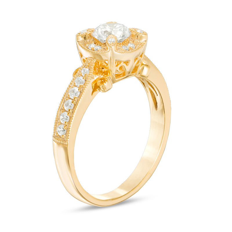 Main Image 2 of 3/4 CT. T.W. Diamond Cushion Frame Vintage-Style Engagement Ring in 14K Gold