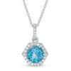 Thumbnail Image 1 of 7.0mm Blue Topaz and Lab-Created White Sapphire Hexagon Frame Pendant in Sterling Silver
