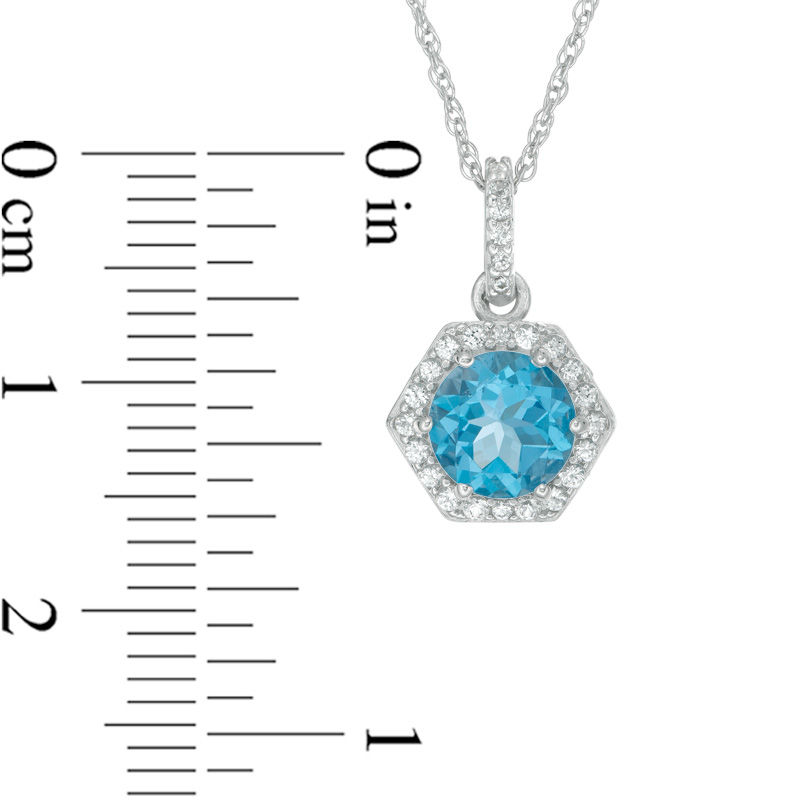 Main Image 2 of 7.0mm Blue Topaz and Lab-Created White Sapphire Hexagon Frame Pendant in Sterling Silver