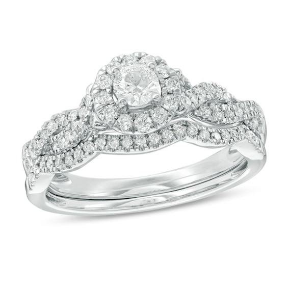1/2 CT. T.w. Diamond Frame Twist Bridal Set in 10K White Gold