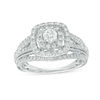 Thumbnail Image 1 of 1 CT. T.W. Diamond Double Cushion Frame Multi-Row Vintage-Style Engagement Ring in 14K White Gold