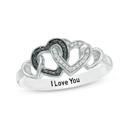 1/20 CT. T.W. Enhanced Black and White Diamond Multi-Heart Promise Ring in Sterling Silver (1 Line)