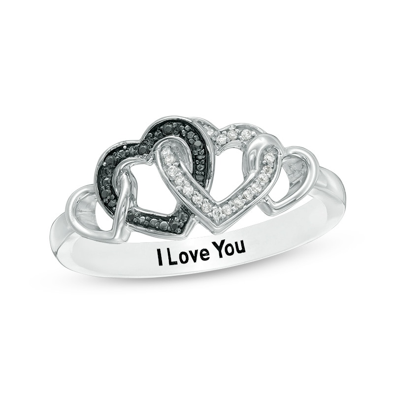 Main Image 1 of 1/20 CT. T.W. Enhanced Black and White Diamond Multi-Heart Promise Ring in Sterling Silver (1 Line)
