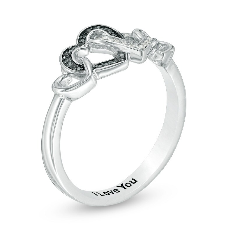 Main Image 2 of 1/20 CT. T.W. Enhanced Black and White Diamond Multi-Heart Promise Ring in Sterling Silver (1 Line)