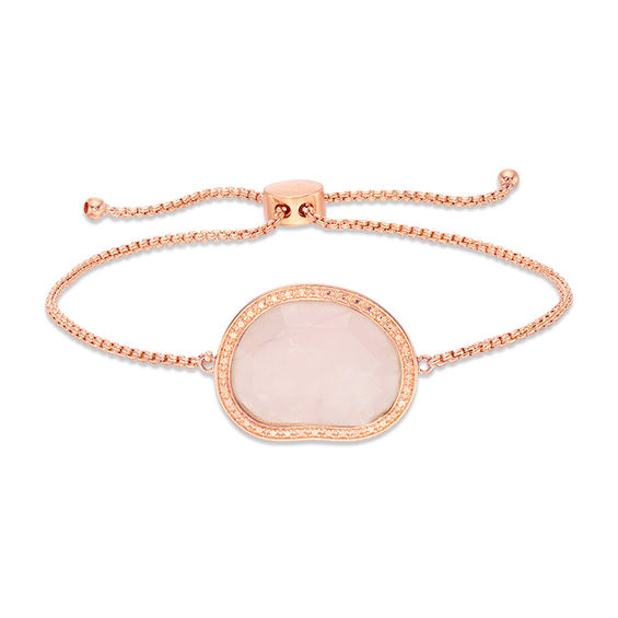 Abstract Rose Quartz Bolo Bracelet in Sterling Silver with 18K Rose Gold Plate - 9.0"