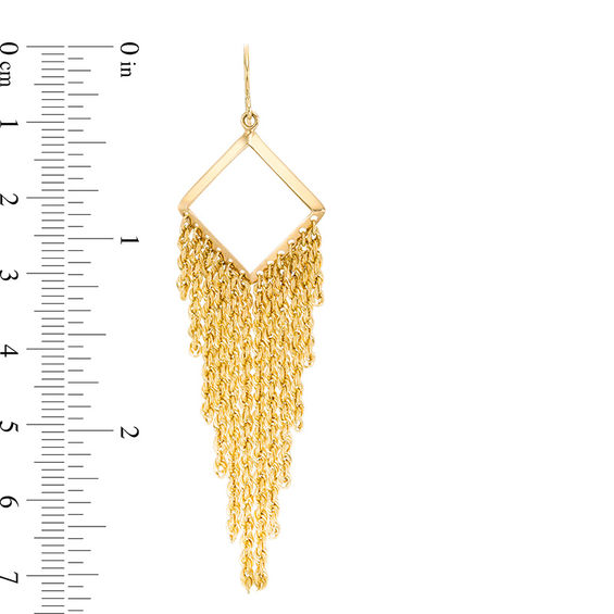 Square Outline with Multi-Row Rope Chain Dangle Drop Earrings in 10K Gold