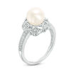 Thumbnail Image 1 of 8.0mm Cultured Freshwater Pearl and Lab-Created White Sapphire Vintage-Style Ring in Sterling Silver