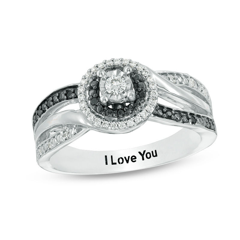 1/5 CT. T.W. Enhanced Black and White Diamond Double Frame Multi-Row Promise Ring in Sterling Silver (1 Line)