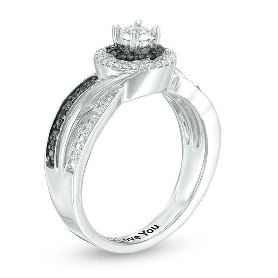 1/5 CT. T.w. Enhanced Black and White Diamond Double Frame Multi-Row Promise Ring in Sterling Silver (1 Line)