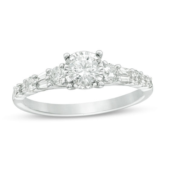 3/4 CT. T.w. Diamond Alternating Engagement Ring in 14K White Gold