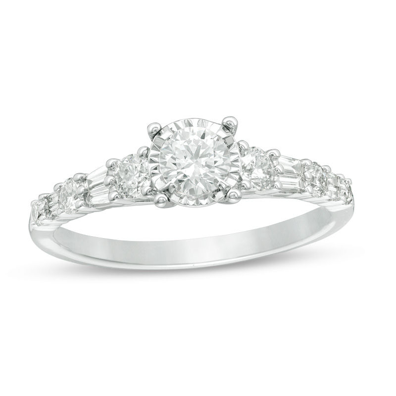 Main Image 1 of 3/4 CT. T.W. Diamond Alternating Engagement Ring in 14K White Gold