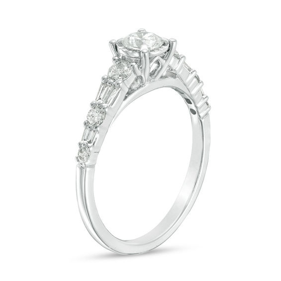 3/4 CT. T.w. Diamond Alternating Engagement Ring in 14K White Gold