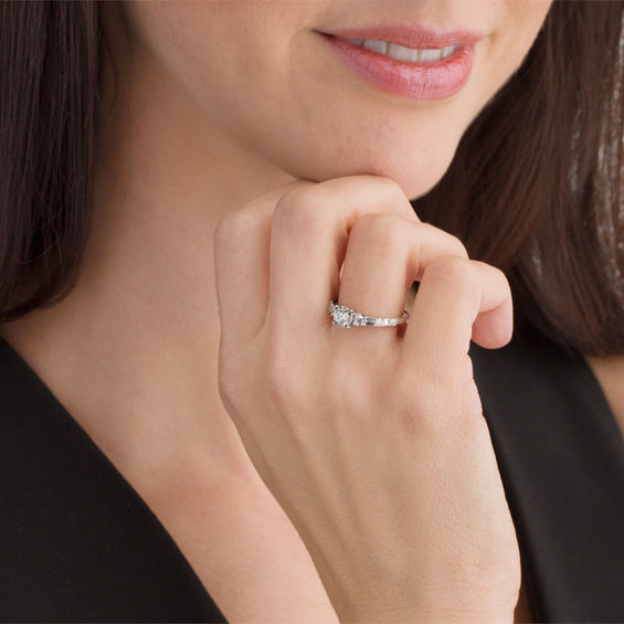 3/4 CT. T.w. Diamond Alternating Engagement Ring in 14K White Gold