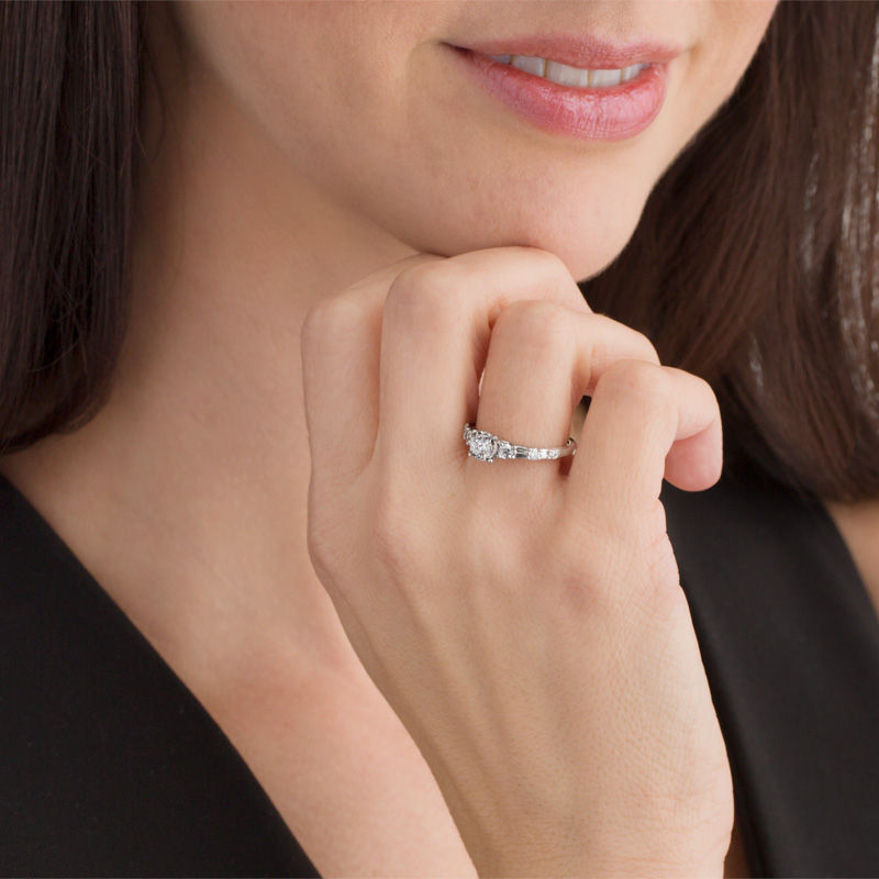 Main Image 3 of 3/4 CT. T.W. Diamond Alternating Engagement Ring in 14K White Gold