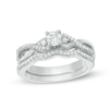 Thumbnail Image 1 of 1/3 CT. T.W. Diamond Three Stone Twist Bridal Set in Sterling Silver