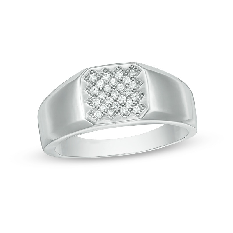 Main Image 1 of 1/6 CT. T.W. Composite Diamond Signet Ring in Sterling Silver