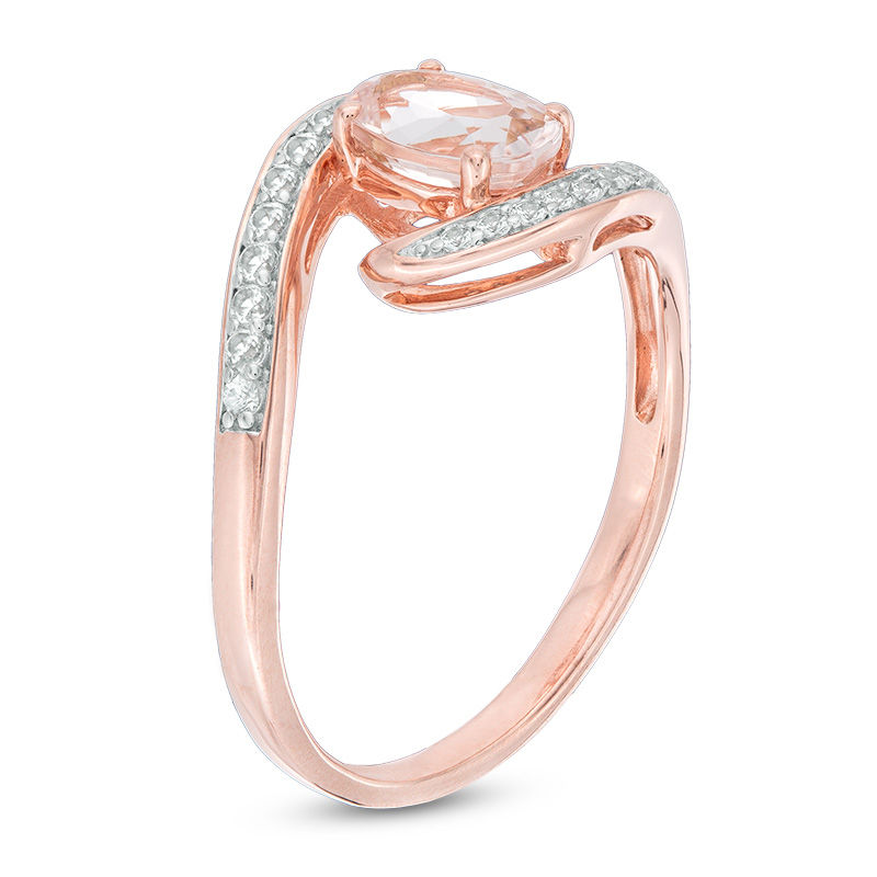 Main Image 2 of Oval Morganite and Lab-Created White Sapphire Bypass Swirl Ring in 10K Rose Gold