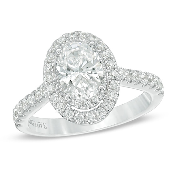 Vera Wang Love Collection 1-5/8 CT. T.w. Certified Oval Diamond Frame Engagement Ring in 14K White Gold (I/Si2)