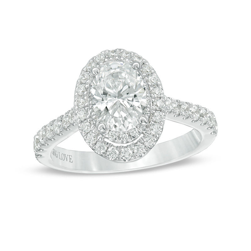 Main Image 1 of Vera Wang Love Collection 1-5/8 CT. T.W. Certified Oval Diamond Frame Engagement Ring in Platinum (I/SI2)