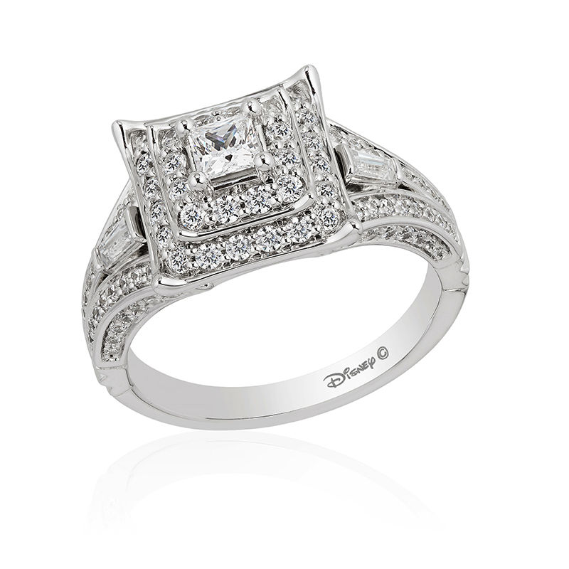 Enchanted Disney Mulan 1 CT. T.W. Princess-Cut Diamond Double Frame Engagement Ring in 14K White Gold