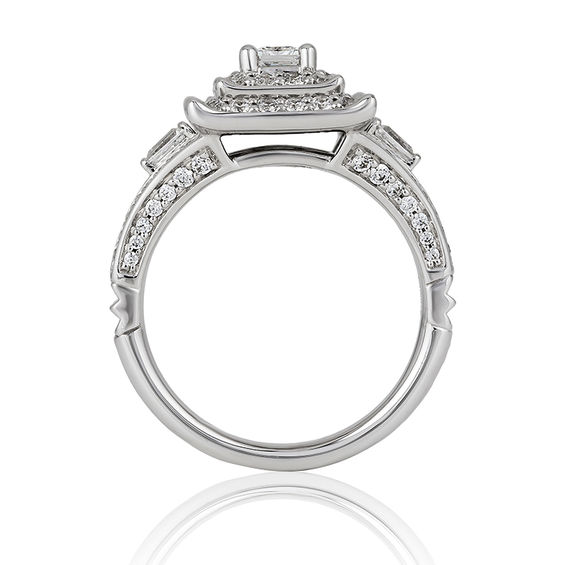 Enchanted Disney Mulan 1 CT. T.w. Princess-Cut Diamond Double Frame Engagement Ring in 14K White Gold