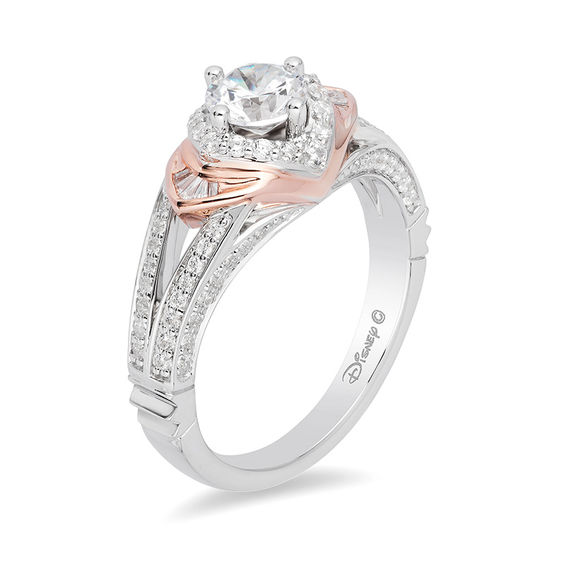 Enchanted Disney Aurora 1 CT. T.w. Diamond Square Frame Tri-Sides Engagement Ring in 14K Two-Tone Gold