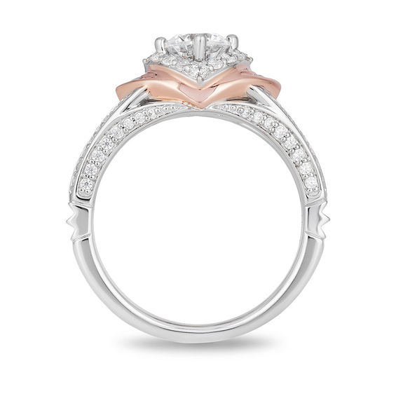 Enchanted Disney Aurora 1 CT. T.w. Diamond Square Frame Tri-Sides Engagement Ring in 14K Two-Tone Gold