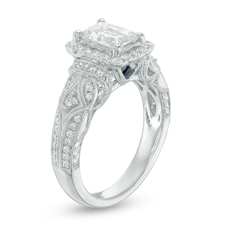 Main Image 2 of Vera Wang Love Collection 1-1/2 CT. T.W. Emerald-Cut Diamond Frame Vintage-Style Engagement Ring in 14K White Gold
