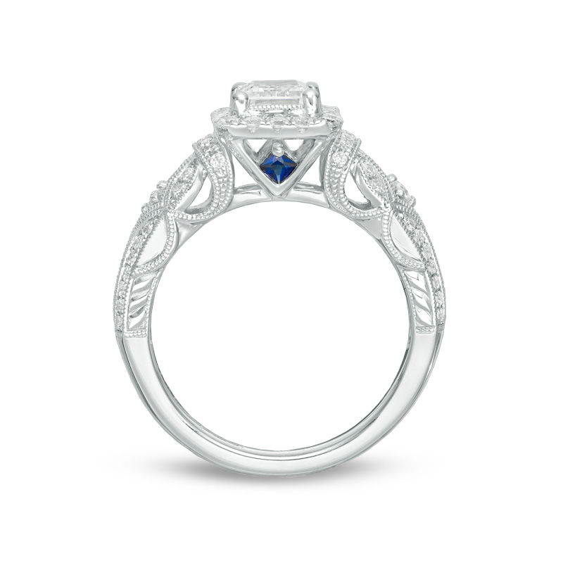 Main Image 3 of Vera Wang Love Collection 1-1/2 CT. T.W. Emerald-Cut Diamond Frame Vintage-Style Engagement Ring in 14K White Gold