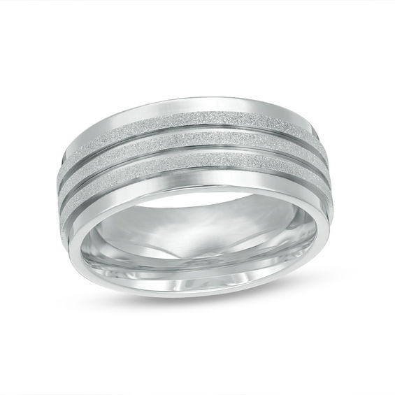 6.0mm Diamond-Cut and Brushed Wedding Band in Stainless Steel - Size 10