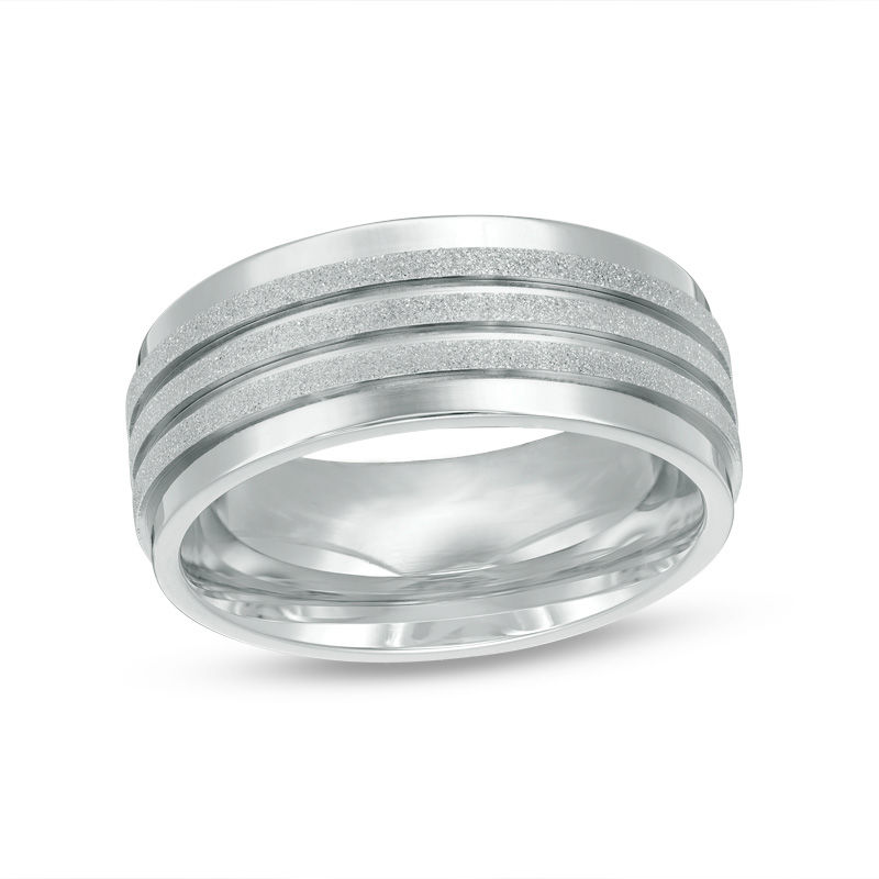 Main Image 1 of 6.0mm Diamond-Cut and Brushed Wedding Band in Stainless Steel - Size 10