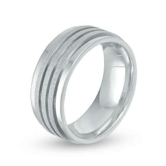 6.0mm Diamond-Cut and Brushed Wedding Band in Stainless Steel - Size 10