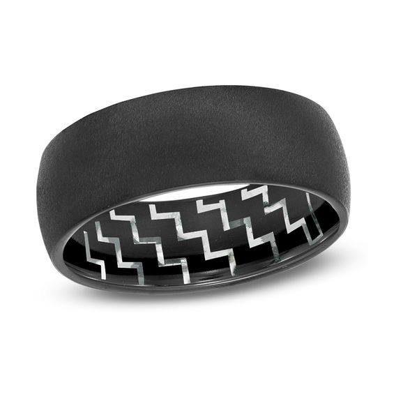 8.0mm Satin Carbon Fiber Lined Wedding Band in Black IP Tantalum