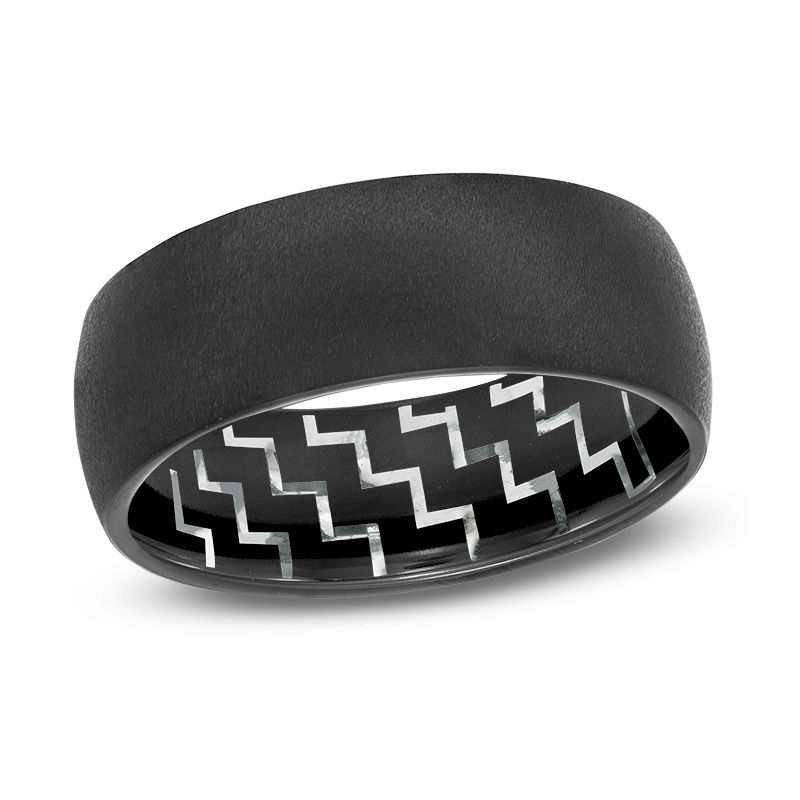 Main Image 1 of 8.0mm Satin Carbon Fiber Lined Wedding Band in Black IP Tantalum