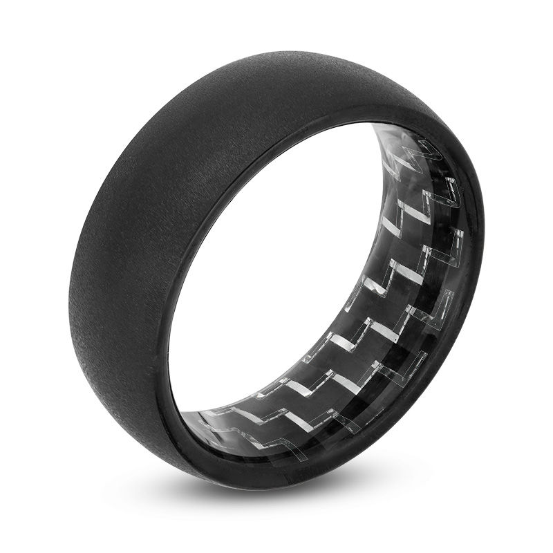 Main Image 2 of 8.0mm Satin Carbon Fiber Lined Wedding Band in Black IP Tantalum