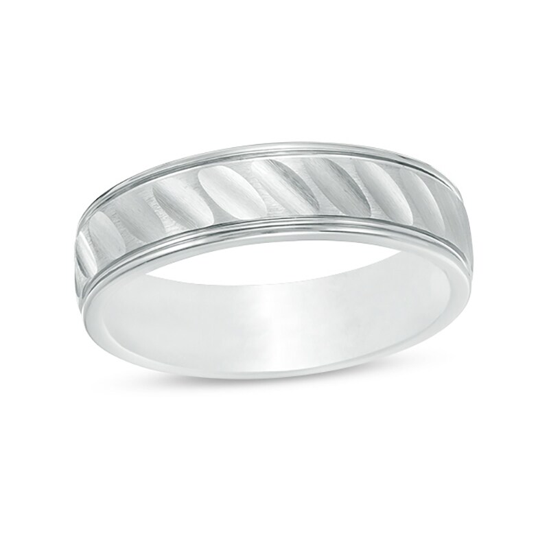 Men's 6.0mm Satin Slant Wedding Band in Tantalum