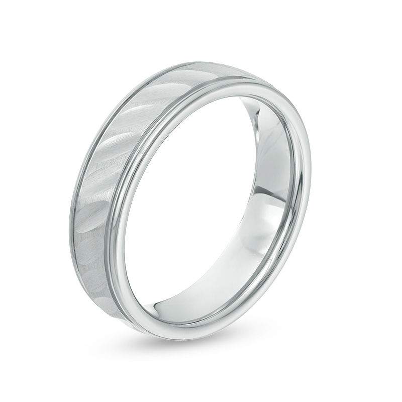 Men's 6.0mm Satin Slant Wedding Band in Tantalum