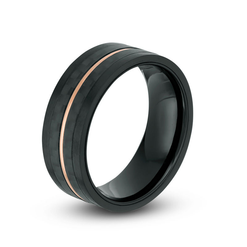 Main Image 2 of 8.0mm Carbon Fiber Band in Stainless Steel with Black and Rose-Tone IP - Size 10