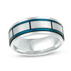 Thumbnail Image 1 of Men's 8.0mm Brick Pattern Band in Stainless Steel with Blue IP - Size 10