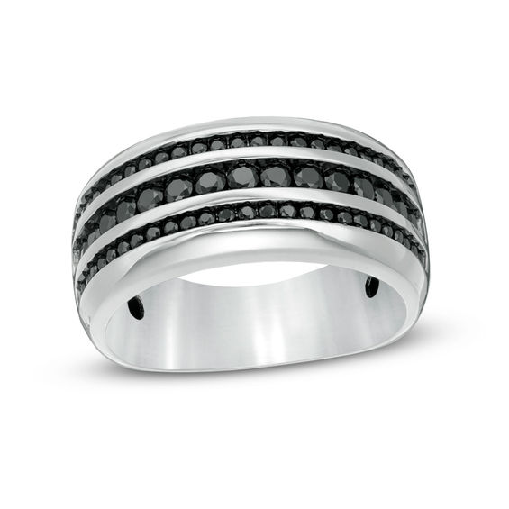 1 CT. T.w. Black Diamond Triple Row Wedding Band in Sterling Silver