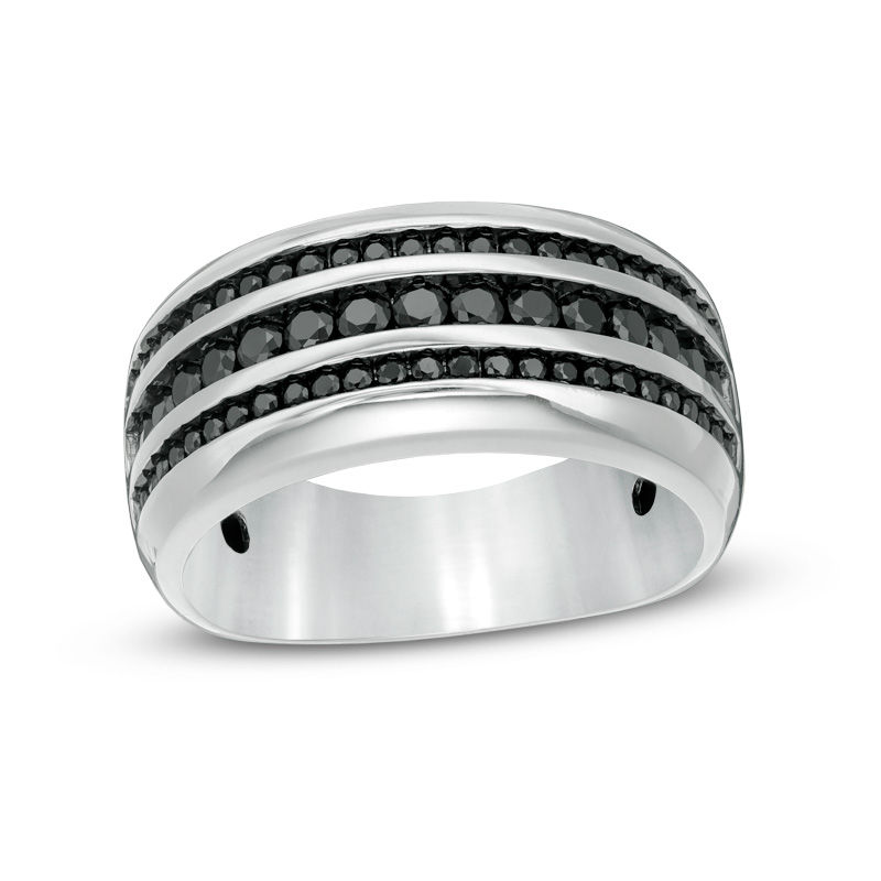 Main Image 1 of 1 CT. T.W. Black Diamond Triple Row Wedding Band in Sterling Silver