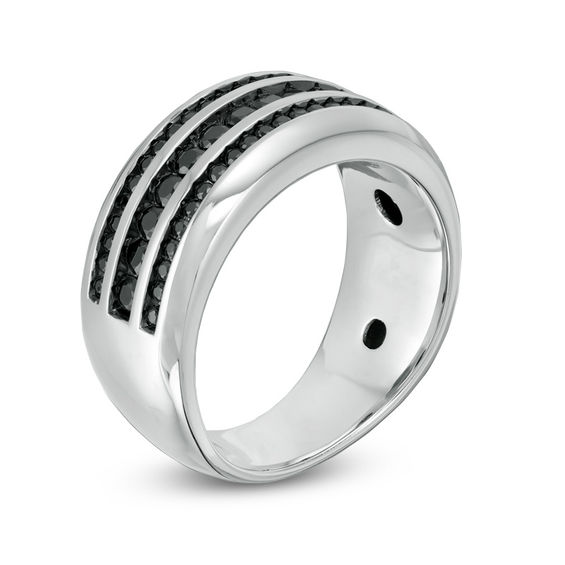 1 CT. T.w. Black Diamond Triple Row Wedding Band in Sterling Silver